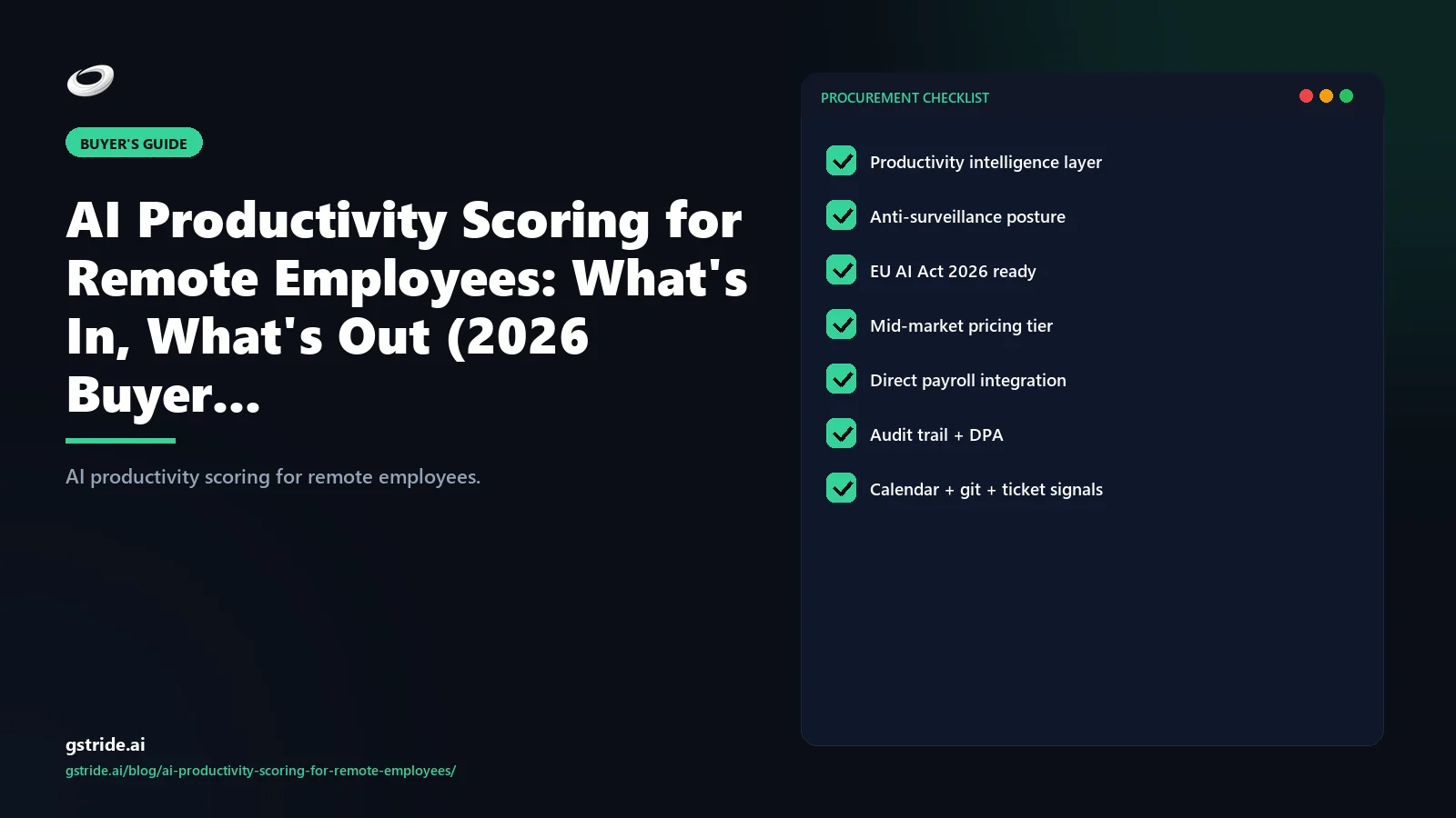 AI Productivity Scoring for Remote Employees: What's In, What's Out (2026 Buyer: on gStride AI — the 2026 productivity intelligence buyer framework