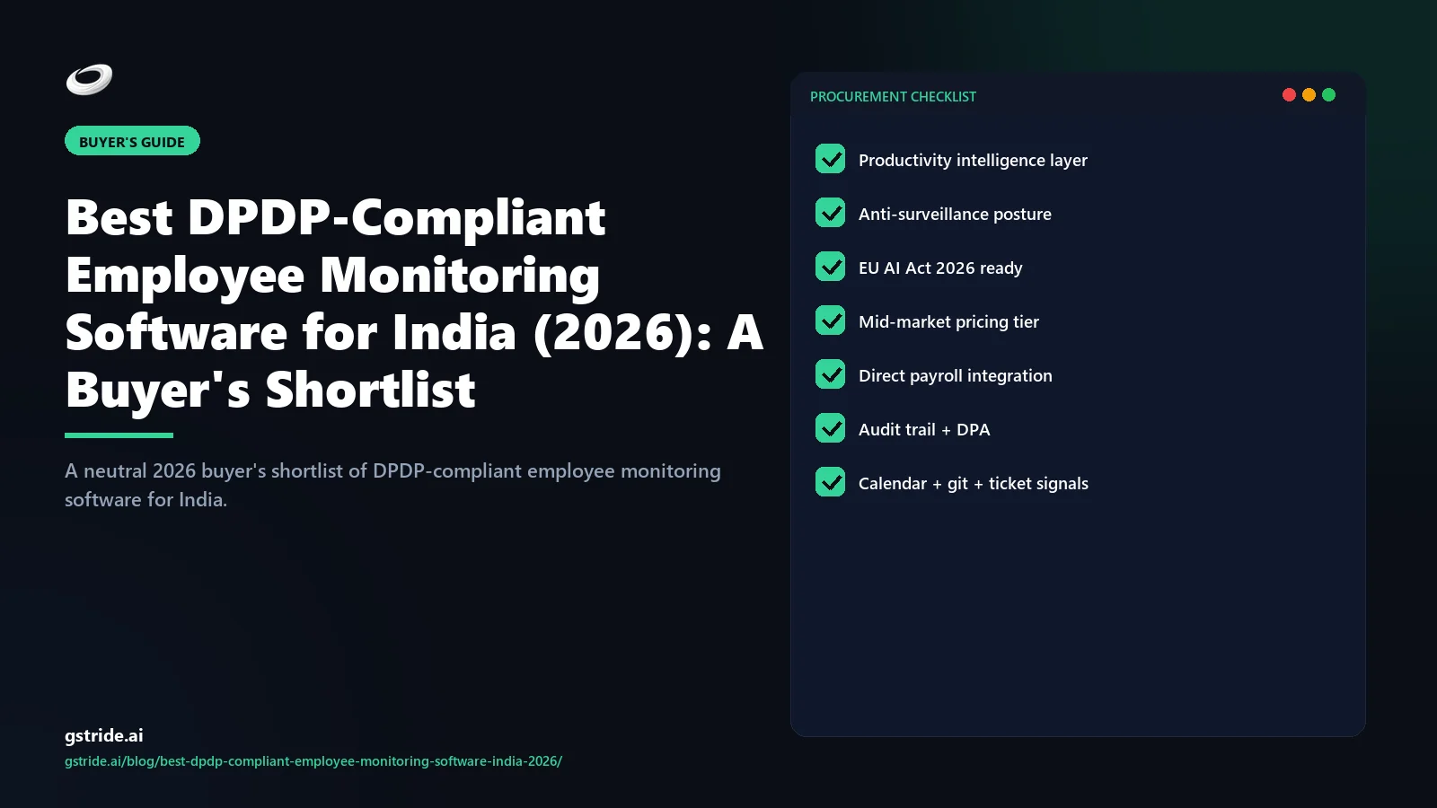 Best DPDP-Compliant Employee Monitoring Software for India 2026 — gStride AI