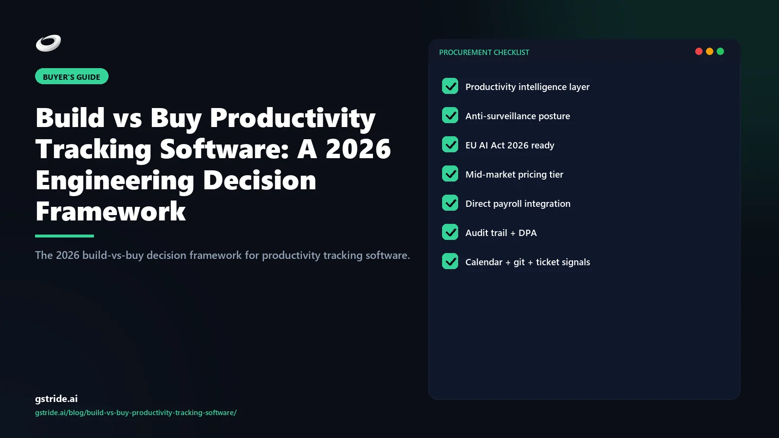Build vs Buy Productivity Tracking Software: A 2026 Engineering Decision Framework: on gStride AI — the 2026 productivity intelligence buyer framework
