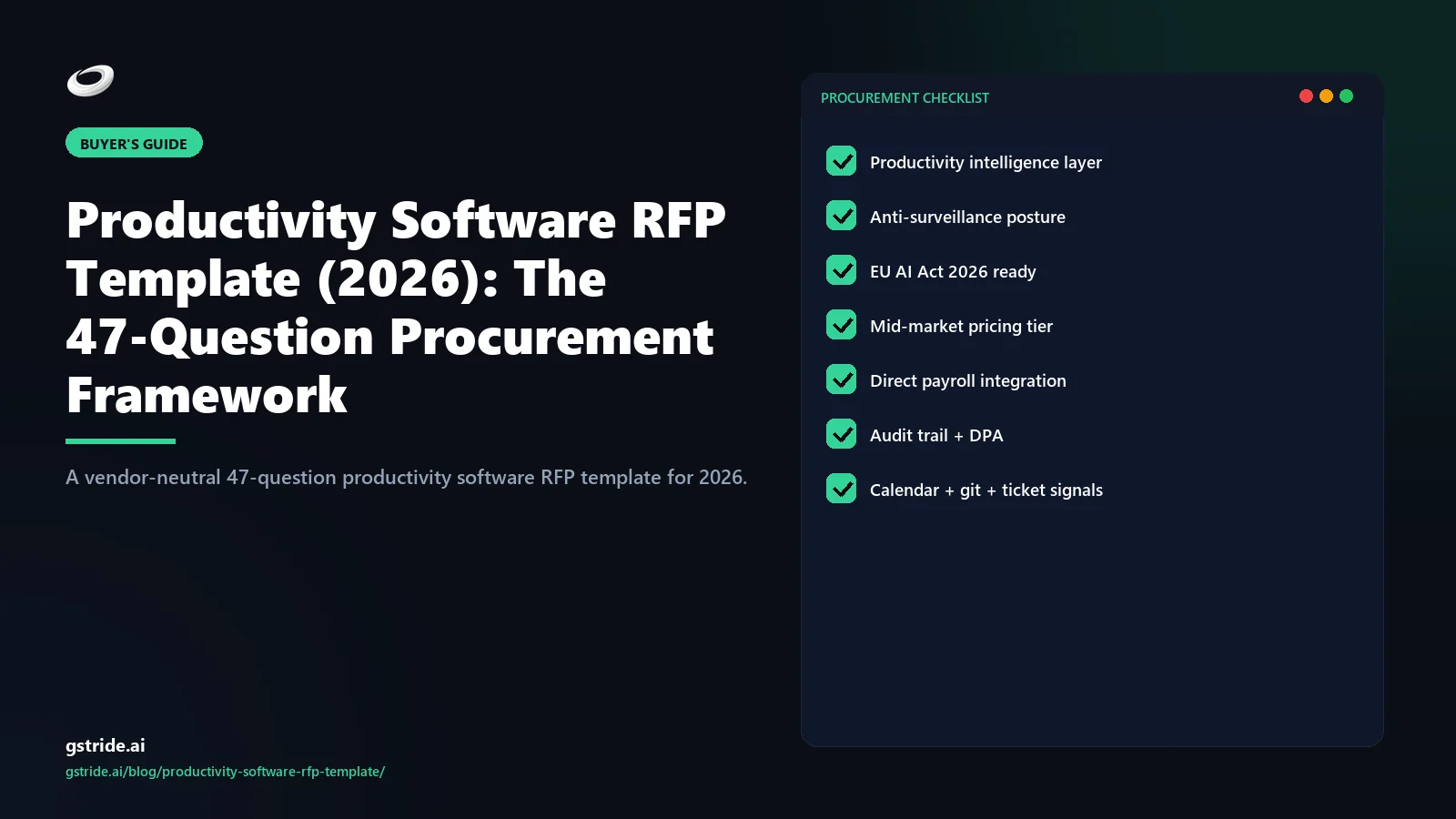 Productivity Software RFP Template (2026): The 47-Question Procurement Framework: on gStride AI — the 2026 productivity intelligence buyer framework