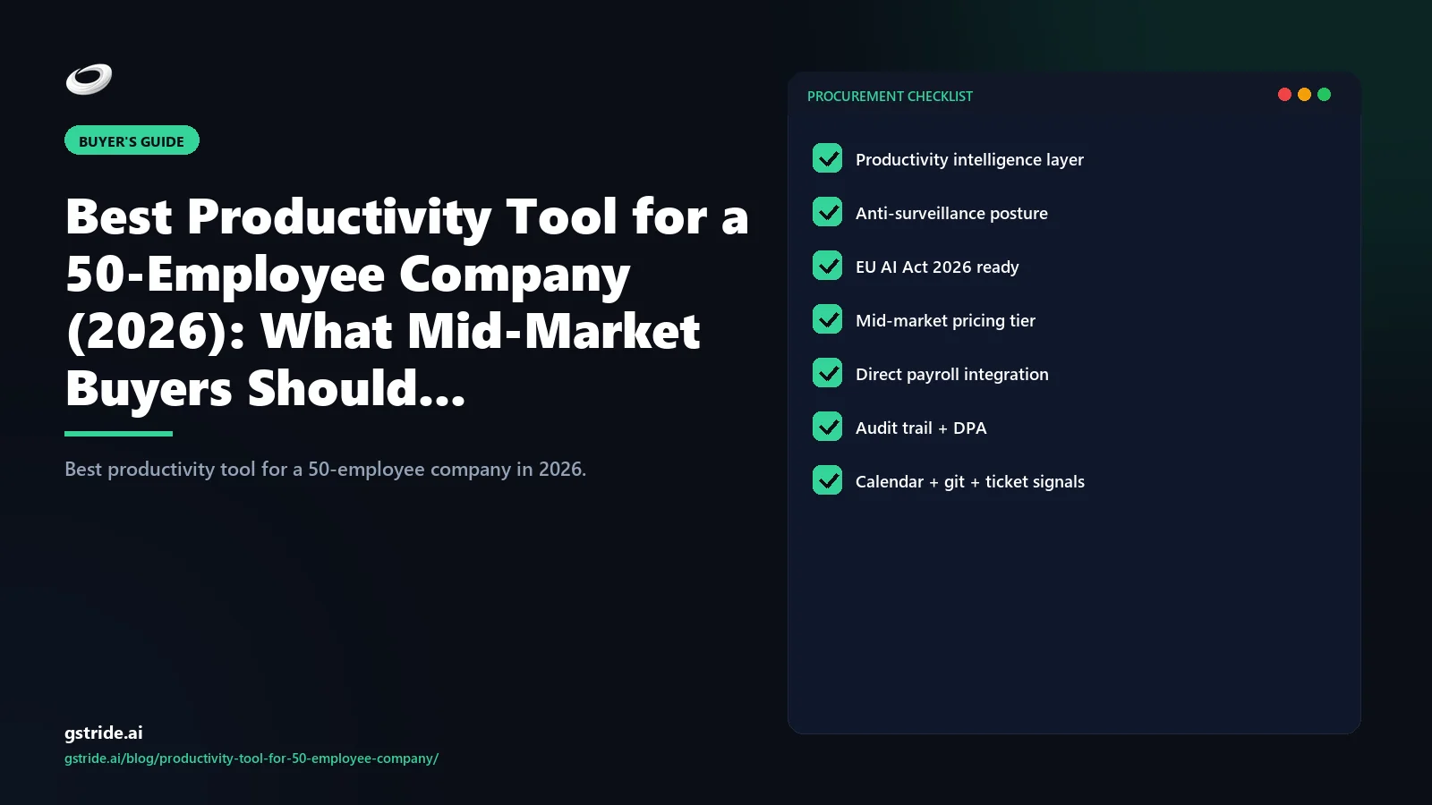 Best Productivity Tool for a 50-Employee Company (2026): What Mid-Market Buyers Should: on gStride AI — the 2026 productivity intelligence buyer framework
