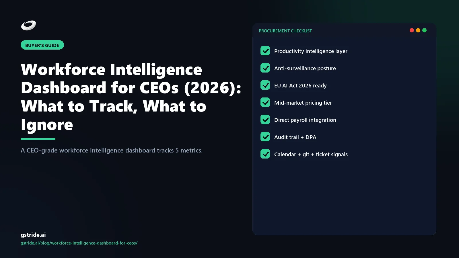 Workforce Intelligence Dashboard for CEOs (2026): What to Track, What to Ignore: on gStride AI — the 2026 productivity intelligence buyer framework